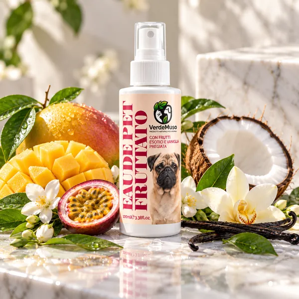 Eau de Pet Fruttato VerdeMuso 100 ml tra mango, frutto della passione, cocco e vaniglia