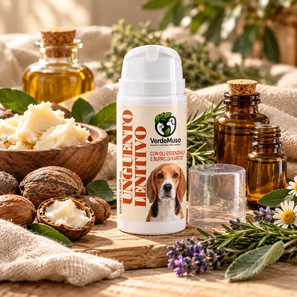 Unguento Lenitivo VerdeMuso 50 ml con burro di karité, oli essenziali, lavanda e rosmarino